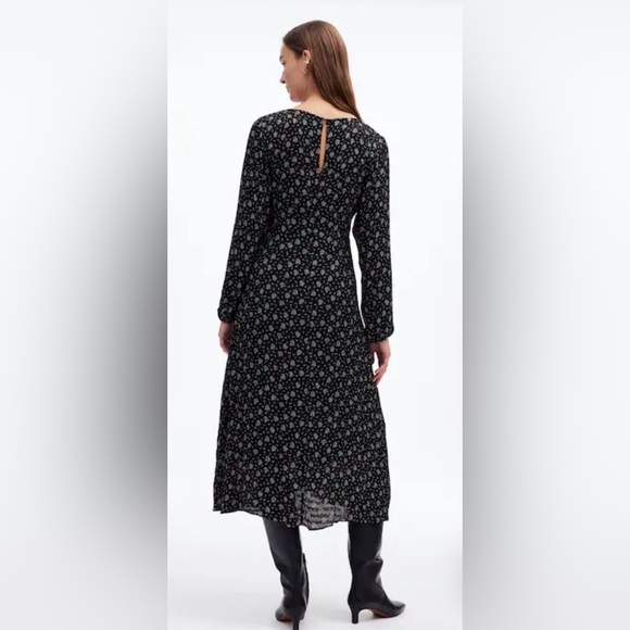 NWT Madewell Black White Floral Maxi Dress 12 Long Sleeve Ruched Boho Romantic - Picture 2 of 16